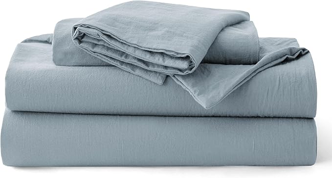 Bedsure 100% Washed Cotton Duvet Cover Queen Size - Dusty Blue Minimalist Cotton Bedding Linen Like for All Seasons - GentleSoft™ Plain Simple Duvet Cover, 3 Pieces (Dusty Blue, Queen, 90"x90")