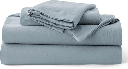 Bedsure 100% Washed Cotton Duvet Cover Queen Size - Dusty Blue Minimalist Cotton Bedding Linen Like for All Seasons - GentleSoft™ Plain Simple Duvet Cover, 3 Pieces (Dusty Blue, Queen, 90"x90")