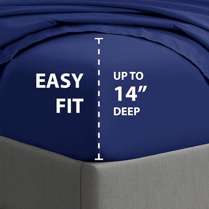 Cathay Home Essentials Ultra Soft Hypoallergenic Wrinkle Resistant Double Brushed Microfiber Bedding Sheet Set, Royal Blue, California King
