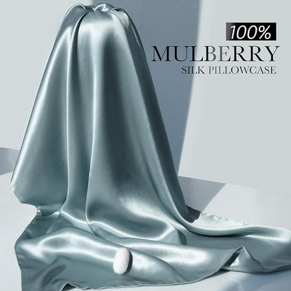 100% Mulberry Silk Pillowcase for Hair and Skin, 22 Momme Pure Natural Silk Pillow Case Both Sided with Zipper, Pillow Cover for Women Mom Men (Airy Blue, King 20''×36'', 1 Pack)