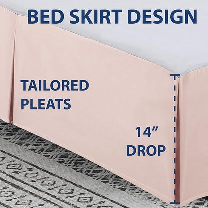 Cathay Home Double Brushed Microfiber Pleated Easy Fit Bed Skirt, Ultra Soft, Fade and Wrinkle Resistant - Blush, King