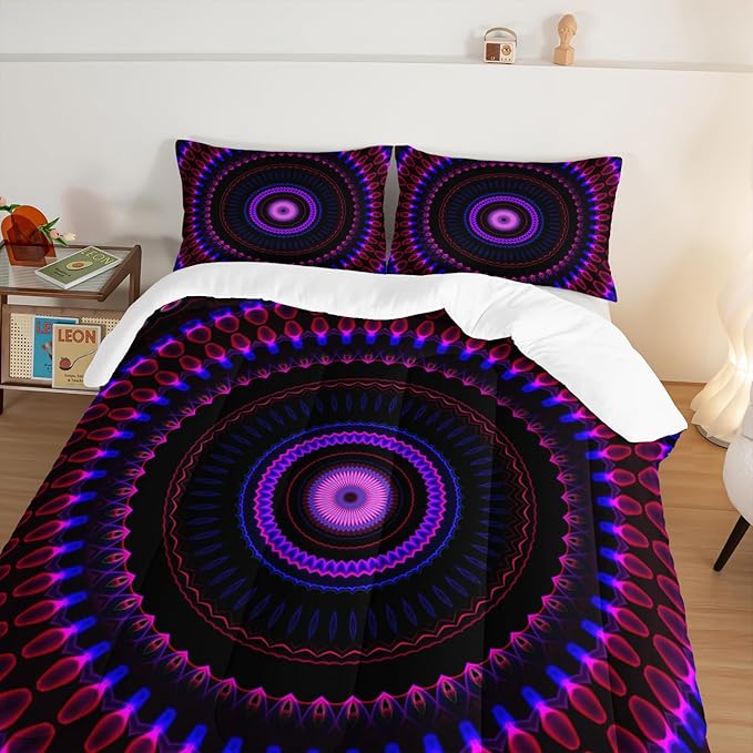 Mandala Printed Comforter Set Queen Size Bedding Sets for Girls,Bohemian Style Twin Bed Comforter Set for Kids Girls Teens Women Bedroom Decor with 2 Pillowcases.