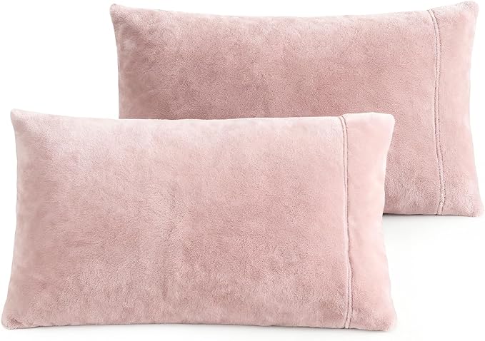 Velvet Queen Pillowcases Standard Size of 2 Pack, Ultra Soft Breathable Pillow Cases with Flap Closure for Bed, Luxury Fuzzy Warm Flannel Velvet Pillow Covers, No Insert (Queen 20x30, Light Mauve)