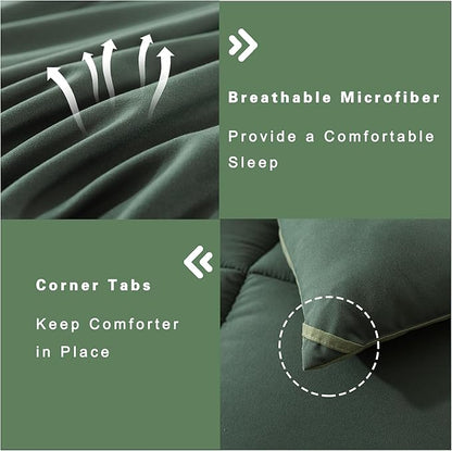DOWNCOOL King Size Comforter Set -All Season Bedding Comforters Sets with 2 Pillow Cases -3 Pieces Bed Set Down Alternative King Bedding Set -Double Green King Comforter Set(102"x90")
