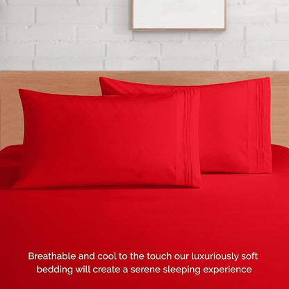 Elegant Comfort Luxurious 1500 Premium Hotel Quality Microfiber 4-Piece Sheet Set, 18-24 Inches Deep - Extra Deep Pocket Sheets - Ultra Soft 4PC Deep Pocket Sheets, California King, Red