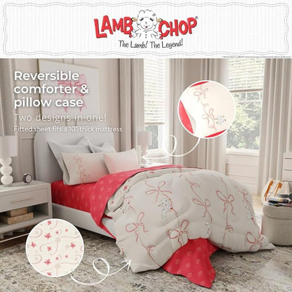 Lamb Chop Bedding Set, Twin Size 5-Piece Super Soft Fluffy Reversible Comforter & Sheet Set with Sham, (100% Officially Licensed Product) by Franco Collectibles