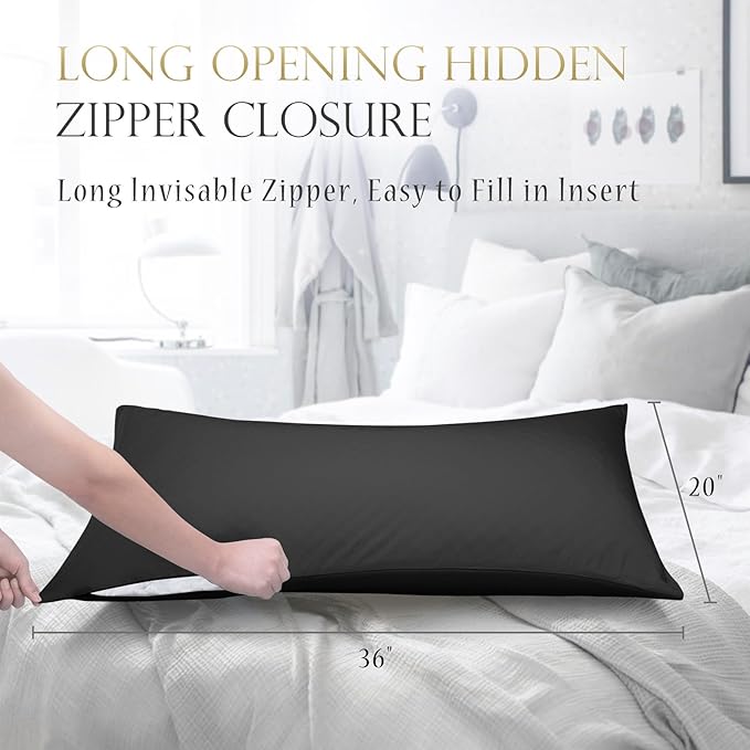 Cooling Side Sleeper Pillow Cases - Curved Rayon Derived from Bamboo Pillowcase Cover - Breathable Cool Silky Soft Pillowcase for Hot Sleepers Hair and Skin, King Size 1 Piece, 20 * 36 Inches Black