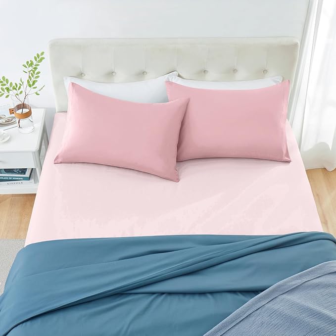 MILVOWOC 2Pcs Brushed Microfiber Queen Pillowcases - 20 x 30 Inch, Dusty Pink Pillow Case Set Non Slip Envelope Pillow Cover with Moisture Absorption and Anti-Wrinkle