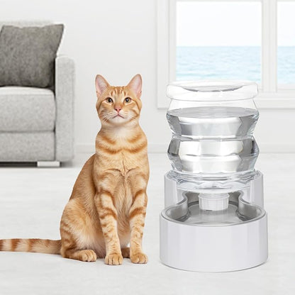 RIZZARI 4L Cat Water Dispenser – Stainless Steel, White, Gravity Fed | No Power Needed, Non-Slip Base, Easy-Clean, for Cats & Small Dogs, for Kitchen/Bedroom