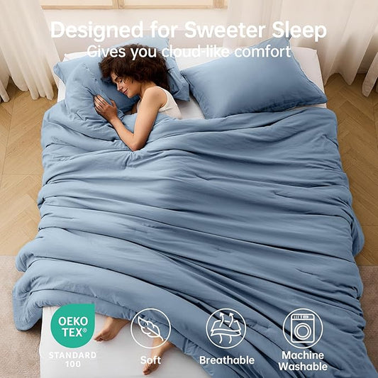 MUXHOMO King Size Comforter Set, All Season Ultra Soft Down Alternative Bedding - 3 Piece Lightweight Bed Set Includes 1 Comforter (104"x90") and 2 Pillow Shams (20"x36"), Sea Blue