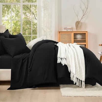 Litanika Oversized King Comforter Sets Black - 7 Pieces Bed in a Bag Oversized King Bedding Comforter Sets, Solid Lightweight Bed Set with Comforter, Sheets, Pillowcases & Shams