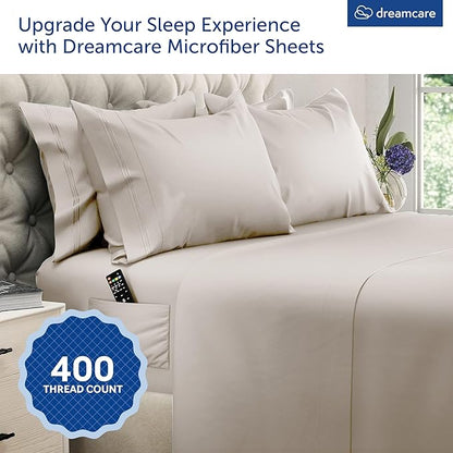 DREAMCARE King Size Sheets Set – 6 pcs Cooling Bed Sheets – up to 15” Deep Pocket King Sheet Set – 2500 Supreme Collection – Extra Soft 100% Brushed Microfiber Hotel Luxury with Side Pocket – Beige