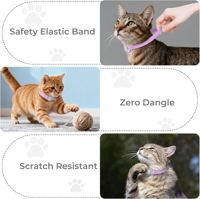 AirTag Cat Collar, Ultra Elastic Cat Tracker Collar (Purple) | Compatible with Apple Air Tag Holder, Lightweight, Scratch Resistant, Stepless Adjustable Pet Tracking Collars for Cat Kitten