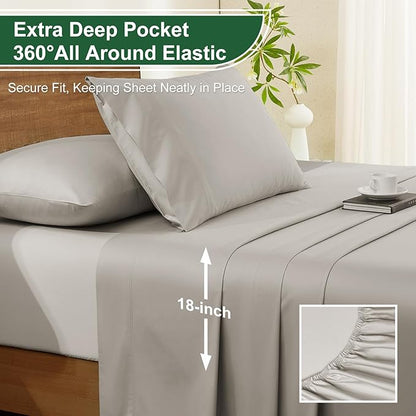 Ivellow 100% Egyptian Cotton Sheets King Size Set - 1200 Thread Count 6 PC 18" Deep Pocket King Size Bed Sheet Set，Durable Hotel Quality Luxury Soft Breathable Beige Cooling Sheet Sets Bedding