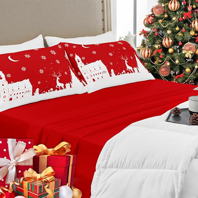 YIYEA Christmas Standard Pillow Cases Set of 2, Ultra Soft Double Brushed Microfiber Pillowcases Standard, Christmas Bed Pillow Covers, Fade Resistant, Easy Slip-On (20"x26")