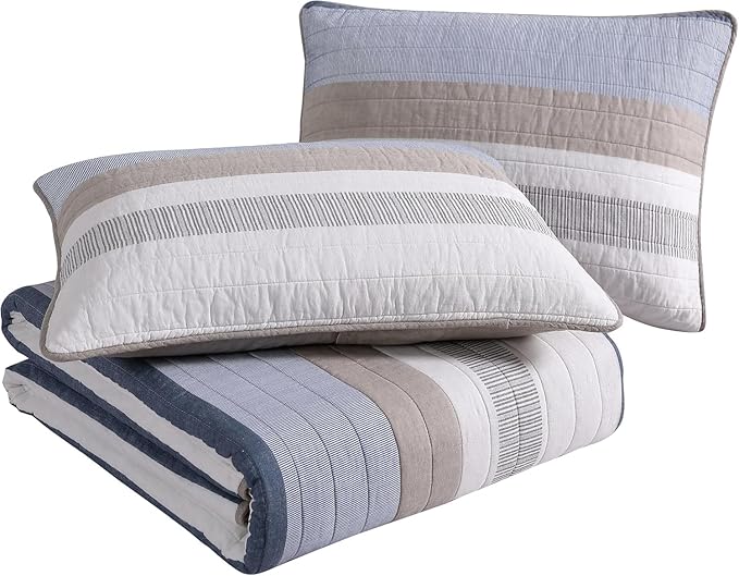 Nautica - King Quilt Set, Soft Cotton Bedding with a Medium Weight Feel, Reversible 3 Piece Bed Set with Matching Pillowcases (Galewood Blue/Beige)
