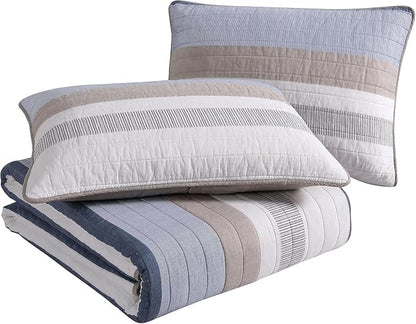 Nautica - King Quilt Set, Soft Cotton Bedding with a Medium Weight Feel, Reversible 3 Piece Bed Set with Matching Pillowcases (Galewood Blue/Beige)