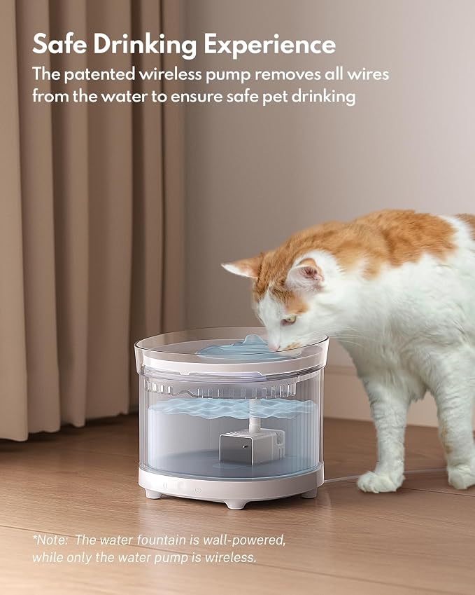 HomeRunPet Cat Water Fountain Porcelain-Tray with Wireless Pump, 68oz | 20dB Ultra Quiet, Detachable Design for Easy Cleaning, Filter Included, Water Fountain for Cats Indoor