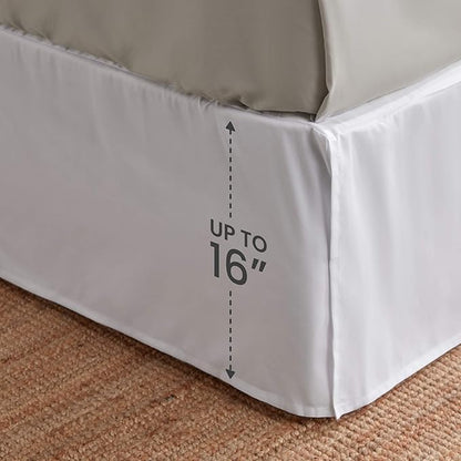 SLEEP ZONE Pleated Bed Skirts King Size, 15 inch Tailored Drop Easy Fit Bedskirt, Anti-Static, Fade Resistant (King, White)