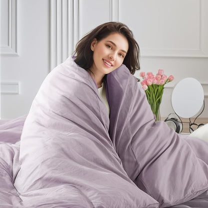 NEXHOME PRO Duvet Cover Set 100% Washed Cotton Oversized Queen 92"x98", Organic Natural Linen Look Textured 3 Pieces Bedding Set Lavender Lilac with Zipper Closure, Breathable Soft (No Comforter)