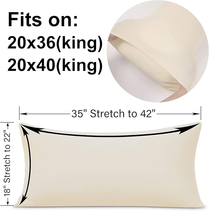 2-Pack Stretch Pillow Cases - Jersey Knit & Ultra Soft Envelope Closure Pillowcases T-Shirt Like Microfiber Blend - Suitable for 20x36/20x40 King Size Set of 2, Beige