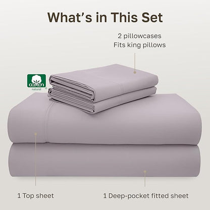 California Design Den Luxury King Size Sheet Set - 100% Cotton, 600 Thread Count Deep Pocket King Sheets, Hotel-Quality Bedding with Sateen Weave - Lavender
