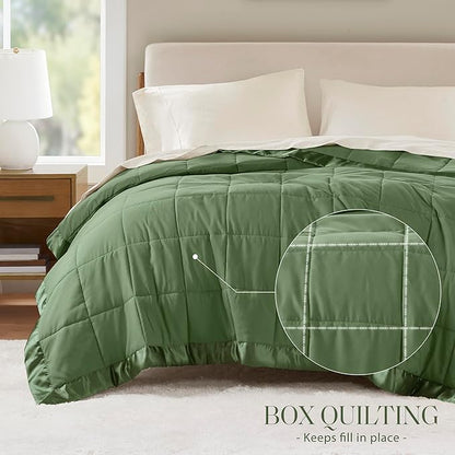 Madison Park King Blanket Quilted Microfiber, Satin Binding, 3M Scotchgard Moisture Wicking Treatment, Soft and Lightweight Summer Blanket for Couch, Windom, King, Green