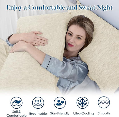 CHOSHOME Cooling Pillow Cases Zipper Pillow Covers Q-Max > 0.45 Zippered Pillowcases for Hot Sleepers, Soft, Breathable, Skin-Friendly, 4 Pack (King, 20"x36", Beige)