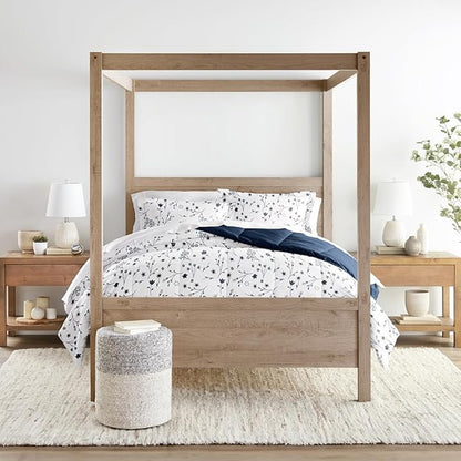 LINENS & HUTCH Comforter Set Patterned Microfiber All Season Down-Alternative Ultra Soft Bedding in Forget Me Not - Full/Queen Forget Me Not Navy