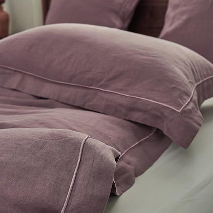 Simple&Opulence 100% Washed Linen Duvet Cover with Embroidered, 3 Pieces Soft Farmhouse Comforter Set with Button Closure,1 Duvet Cover and 2 Pillowshams(King,Purple)