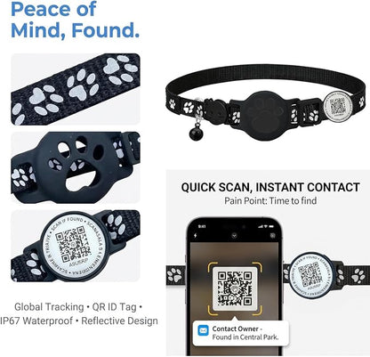 Cat Tracker with QR Code GPS Collar for Cats Electronic Pet Locator Waterproof Compatible with Apple Find My Advanced Tracking Solution Smart Collar Ideal for Small to Large Cats No Monthly Fee