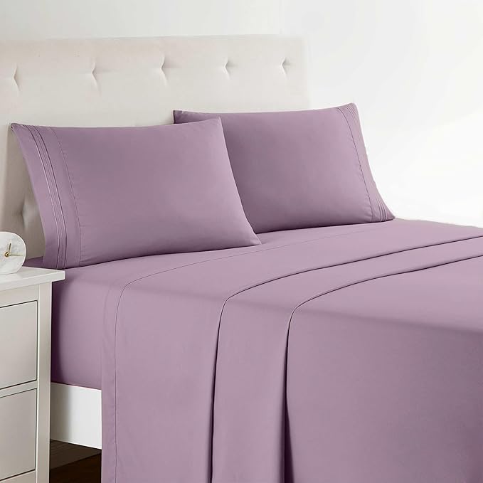 Clara Clark Bed Sheets, Premier 1800 Series Bed Sheet Set, Deep Pocket, Wrinkle, Fade, Stain Resistant, Luxury Soft Bedding Sheets & Pillowcases, Queen, Dusty Purple