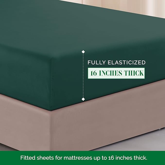 Elegant Comfort Luxurious 1500 Premium Hotel Quality Microfiber Three Line Embroidered Softest 4-Piece Bed Sheet Set, Wrinkle and Fade Resistant, Full, Hunter Green