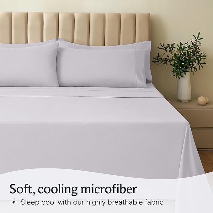 LuxClub 4 PC Sheet Set Bed Sheets Deep Pockets 18" Eco Friendly Wrinkle Free Cooling Machine Washable Hotel Bedding Silky Soft - Dove Gray Queen