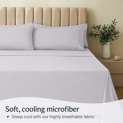 LuxClub 4 PC Sheet Set Bed Sheets Deep Pockets 16" Eco Friendly Wrinkle Free Cooling Machine Washable Hotel Bedding Silky Soft - Dove Gray California King