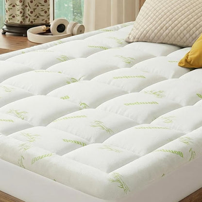 Sweetcrispy Ultra Soft Mattress Topper Queen Size - Viscose Made from Bamboo Pillow Top Mattress Pad for Breathable Cooling & Back Pain Relief, Deep Pocket Comfort Bed Topper, Green