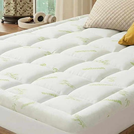 Sweetcrispy Ultra Soft Mattress Topper Full Size - Viscose Made from Bamboo Pillow Top Mattress Pad for Breathable Cooling & Back Pain Relief, Deep Pocket Comfort Bed Topper, Green