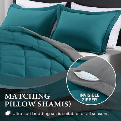 downluxe Twin Comforter Set - Ocean and Grey Twin Comforter, Soft Bedding Sets for All Seasons -2 Pieces - 1 Comforter (66"x92") and 1 Pillow Sham(20"x26")
