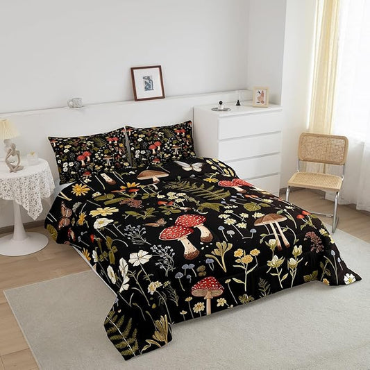 Feelyou Mushroom Comforter Set Twin Size Boho Comforter Western Decor Bedding Set Southwest Native American Design Duvet Set Room Decor Bronze Black Quilt Set
