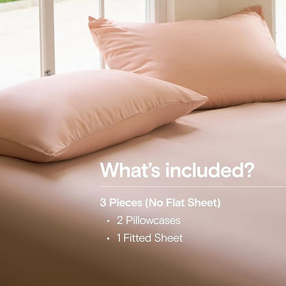 DOZ Sheet Set, 100% Viscose derived from Bamboo, Organically Grown, Buttery Soft, Cooling Sheets, High GSM, Deep Pockets - 3 Piece - 2 Pillowcases 1 Fitted Sheet (Blush, King)