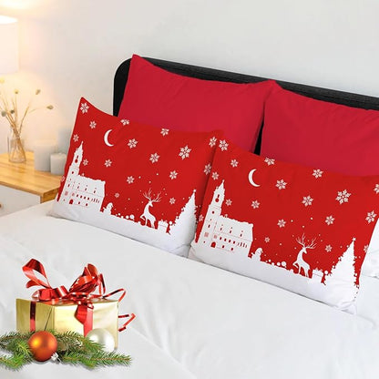 YIYEA Christmas Pillow Cases Standard Size Set of 4, Ultra Soft Double Brushed Microfiber Red Pillowcases and Christmas Pillow Covers, Envelope Closure, Fade Resistant (20"x26")