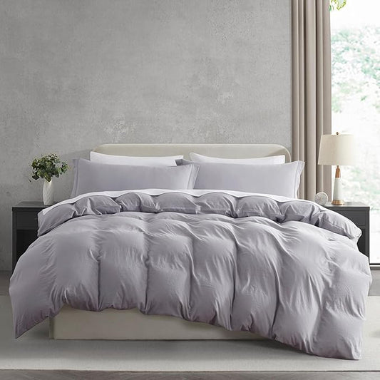 Nestl Grey Lavender Duvet Cover Full Size - Soft Prewashed Full Size Duvet Cover Set, 3 Piece, with Zipper Closure, 1 Duvet Cover 80x90 inches and 2 Pillow Shams