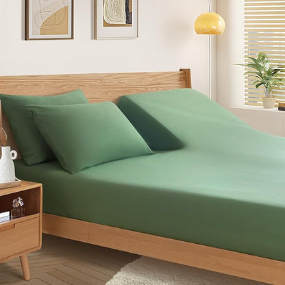 SiinvdaBZX Split Top King Fitted Sheet Only for Adjustable Bed, Ultra-Soft Microfiber 34 Inch Top Split Head Sheets Half Split King Bottom Sheet, Fits 14" -16" Deep Pocket, Green