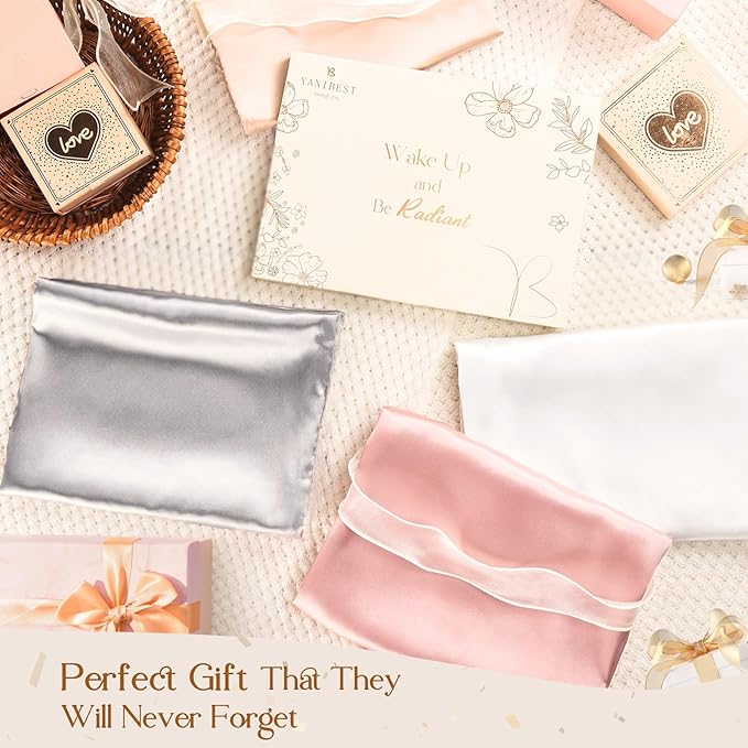 Yanibest Satin Pillowcase, Silk Pillow Cases for Hair and Skin with Zipper, Standard Pillow Cases Set of 2 for 20"x26", Exquisite Packaging for Women Men