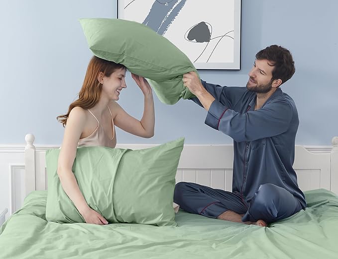 Pillow Cases, King Size Cotton Percale Weave Pillowcases, Pre-Shrunk Breathable and Hypoallergenic Pillowcases, Set of 2 (2 Piece King 20 Inch x 40 Inch, Sage Green)