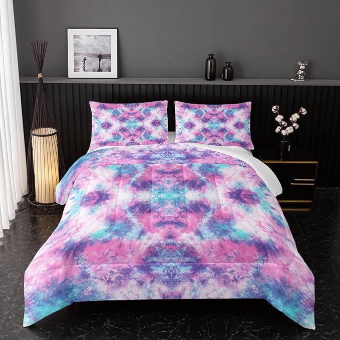 Colorful Graffiti Comforter Sets Twin Size, Violet Blue Symmetry Graffiti Bedding Set for Your Room, Abstract Soft Lightweight Quilted Set All Season 1 Comforter and 2 Pillowcases