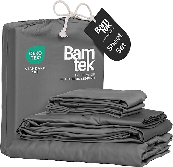 Viscose Bamboo Sheets King Size 4PC Set - Cooling Sheets for Hot Sleepers with Moisture Wicking Technology - Silky Soft 18 Inch Deep Pocket - Steel 76"x 80"