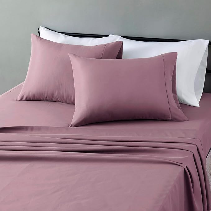 Amazon Basics Lightweight Microfiber 4-Piece Bed Sheet Set, Full, Rose, Solid