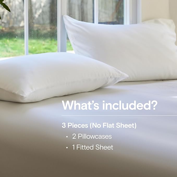 DOZ Sheet Set, 100% Viscose derived from Bamboo, Organically Grown, Buttery Soft, Cooling Sheets, High GSM, Deep Pockets - 3 Piece - 2 Pillowcases 1 Fitted Sheet (Snow, Cal King)