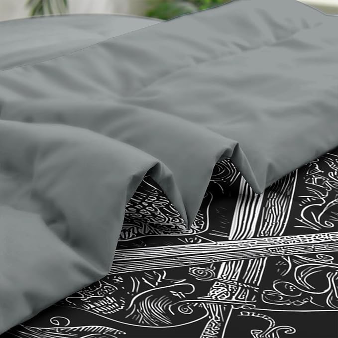 Comforter Set Full Size, Gothic World 7 Pcs Bedding for Adults, Vintage Retro Skeleton Bed Sheet Sets with Fitted Sheet 2 Pillowcases & 2 Shams for Bedroom Bed Decor